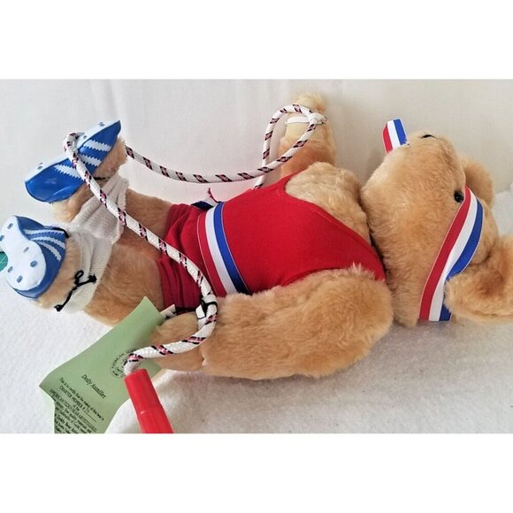 Athlete bear jump rope‎ 16" Plush Dolly Aumiller Jane 1985 honey hill red white - Picture 5 of 12